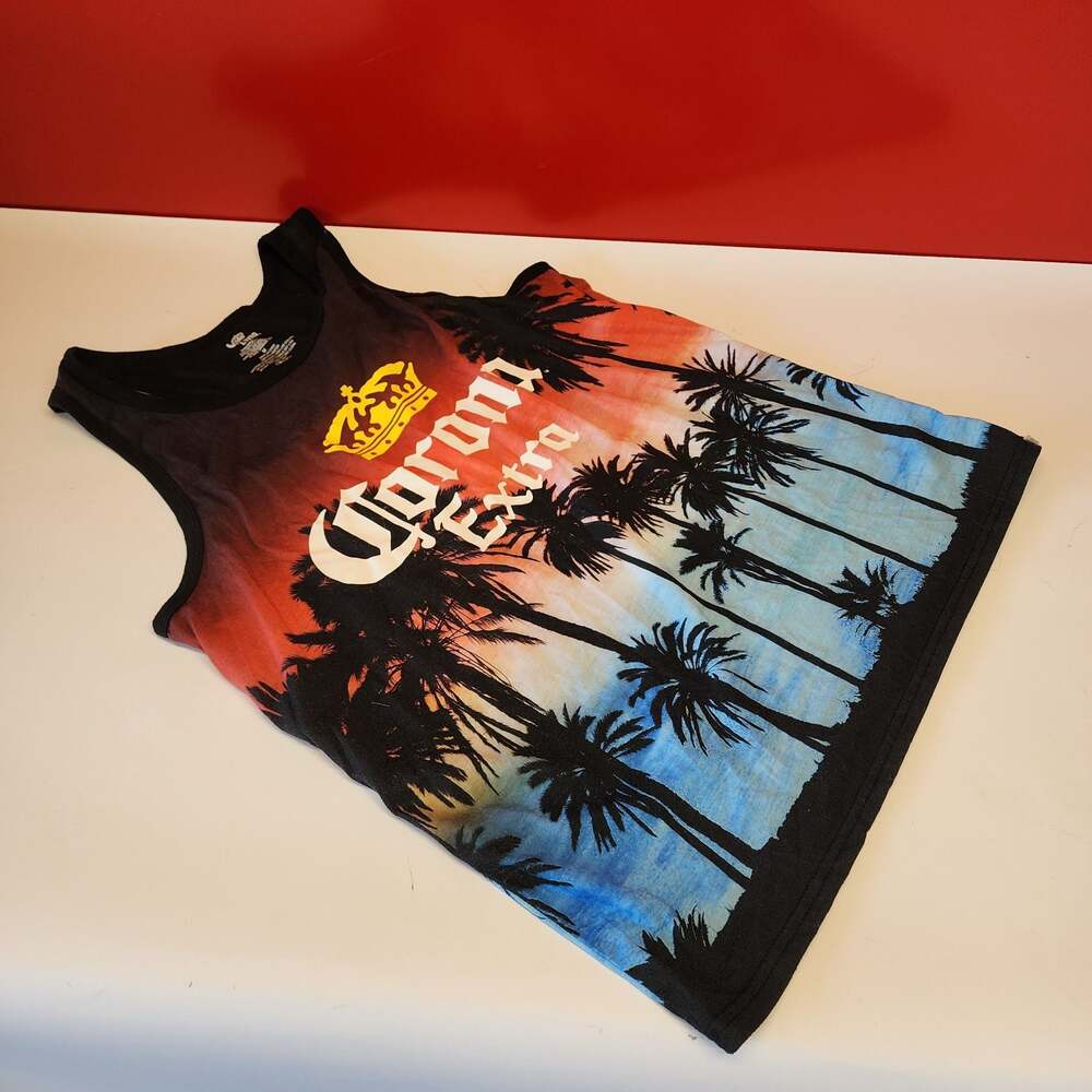 Corona Extra Sunset Palm Tree Graphic Men's Tank Top